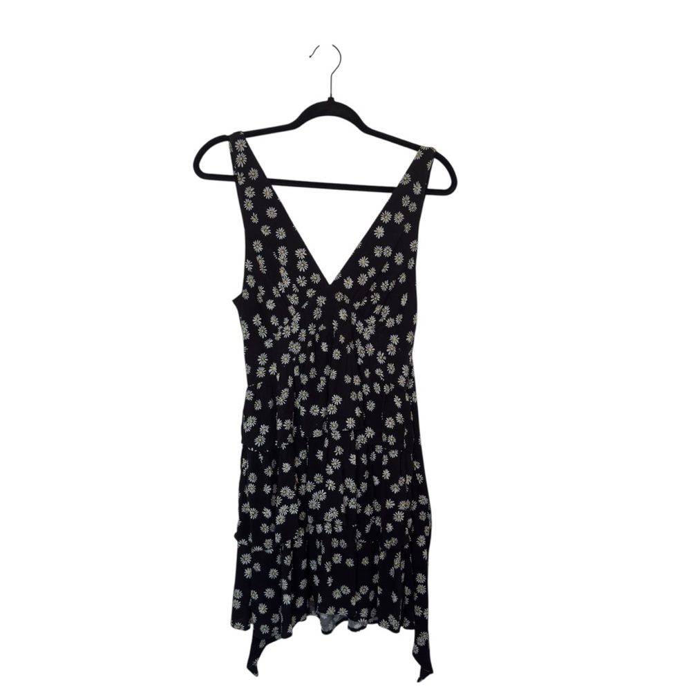 Gap‎ Small Black Ditsy Floral Bow Tie Back Ruffle Tiered Hem Mini Dress Flirty - Picture 5 of 10